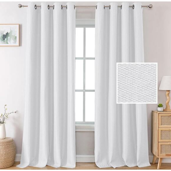 Set of 2 H.VERSAILTEX Heather Pure White Linen Curtain Panels 52"W x 54"L - Picture 1 of 6